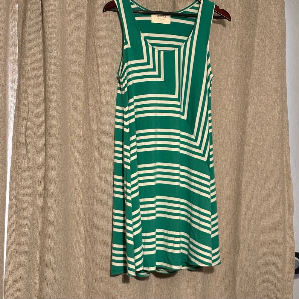 Puella Green and off white Striped a line Sleeveless Dress Large